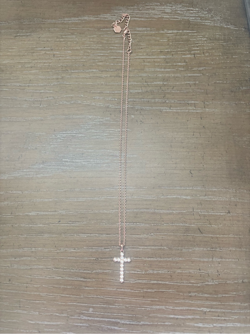 Touchstone Crystal Rose Gold Cross Pendant with Clear Stones